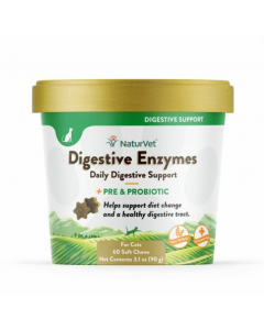 NaturVet Digestive Enzymes + Probiotic for Cats [90g - 60 Soft Chews]