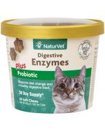 NaturVet Digestive Enzymes + Probiotic for Cats [90g - 60 Soft Chews]